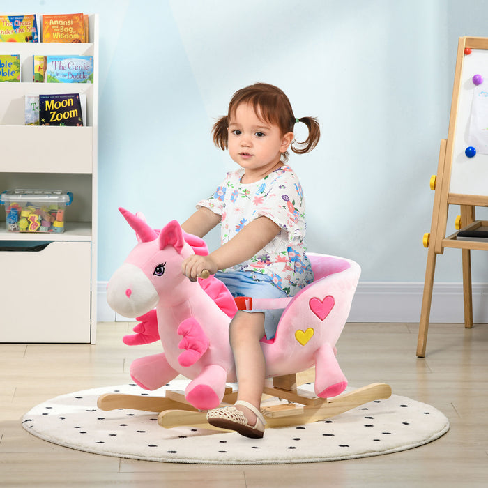 Ride-On Unicorn Rocking Horse - Wooden Rocker with Safety Seat Belt and Musical Features for Toddlers - Ideal for 18-36 Month Old Children