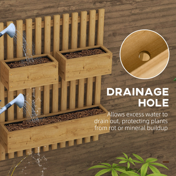 Wall-Mounted Wooden Garden Planters Set with Trellis - Drainage Holes, Movable Boxes, Carbonized Finish - Ideal for Patio Wall Raised Bed Gardening