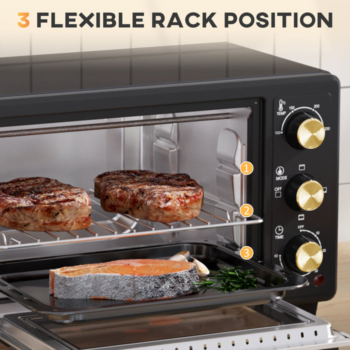 Countertop Electric Grill & Toaster Oven Combo - 16L Capacity with Adjustable Temperature, 60-Minute Timer & 1400W Power - Includes Crumb Tray, Baking Tray, Wire Rack & Tray Handle for Easy Baking