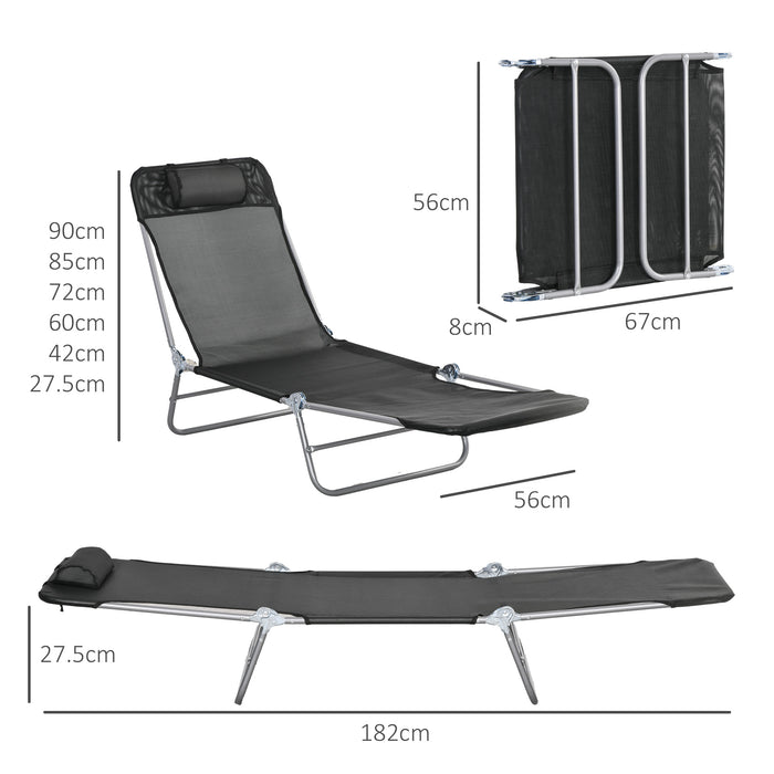 Steel Frame Sun Loungers Set of 2 - Reclining Back Adjustable Garden Chairs, Black - Ideal for Patio Relaxation and Sunbathing