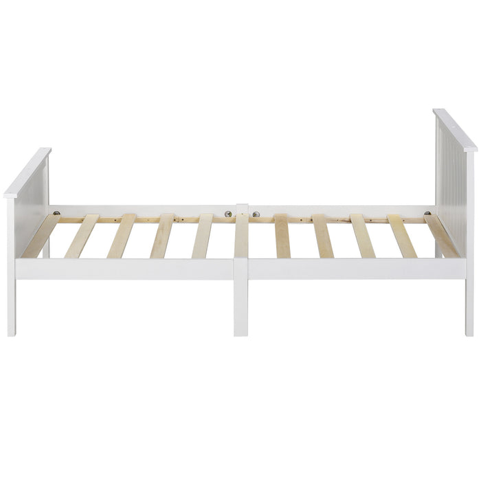 Contemporary Single Wooden Bed Frame with Headboard & Footboard - Kids & Guest Room Bedroom Furniture, 199x96x82 cm - Stylish White Design for Modern Spaces