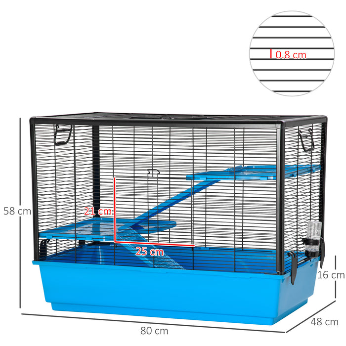 Compact Indoor Habitat for Guinea Pigs, Hamsters, Chinchillas - Includes Accessories, 80x48x58 cm, Light Blue - Perfect Home for Your Small Furry Friends