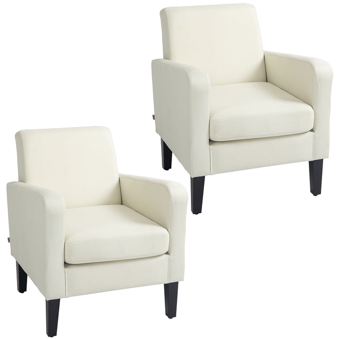 Modern Cream White Armchairs - Upholstered Accent Chairs with Rubber Wood Legs - Elegant Single Sofa for Living Room & Bedroom