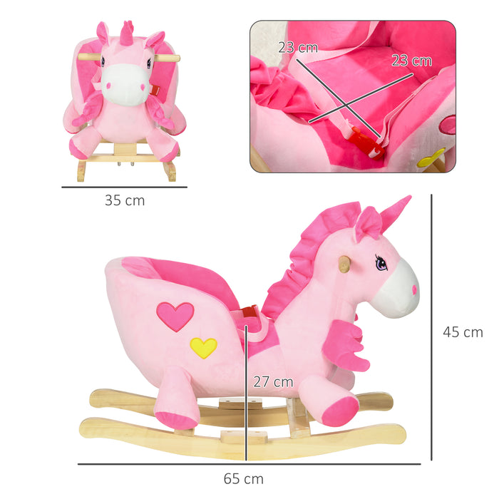 Ride-On Unicorn Rocking Horse - Wooden Rocker with Safety Seat Belt and Musical Features for Toddlers - Ideal for 18-36 Month Old Children