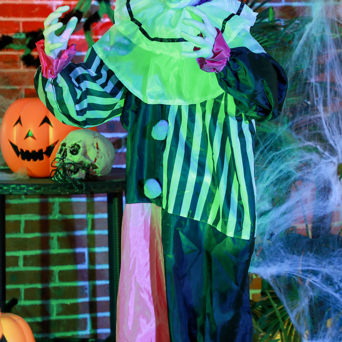 Laughing Clown Halloween Animatronic - 68" Sound-Activated Decoration with Light Up Eyes, Sound Effects - Perfect for Haunted House and Outdoor Festivities