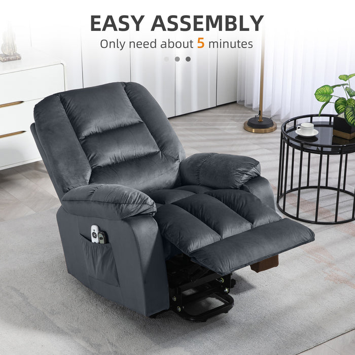 Electric Riser & Recliner Chair with Heat and Vibration Massage - Easy Assembly, Side Pockets in Modern Grey - Ideal for Elderly & Individuals with Limited Mobility