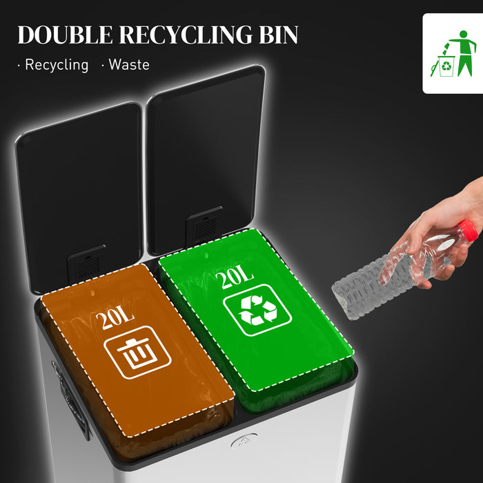 Dual 20L Pedal Bins - Steel Kitchen Trash and Recycling Combo with Soft-Close Lids & Fingerprint-Proof Finish - Ideal for Waste Management in Home or Office