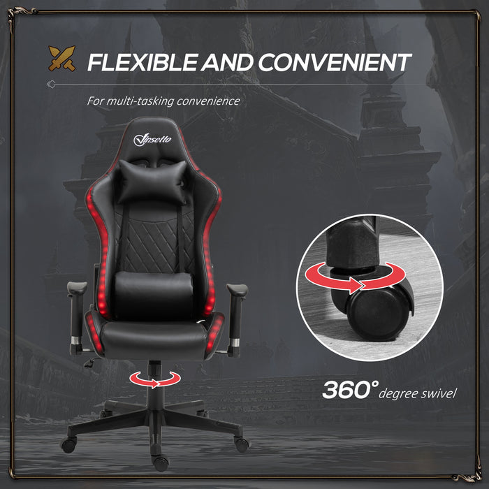 RGB LED Gaming Chair with 2D Armrests and Lumbar Support - Height Adjustable and Swivel Reclining Computer Desk Chair - Ideal for Racing Gamers and Home Office Use