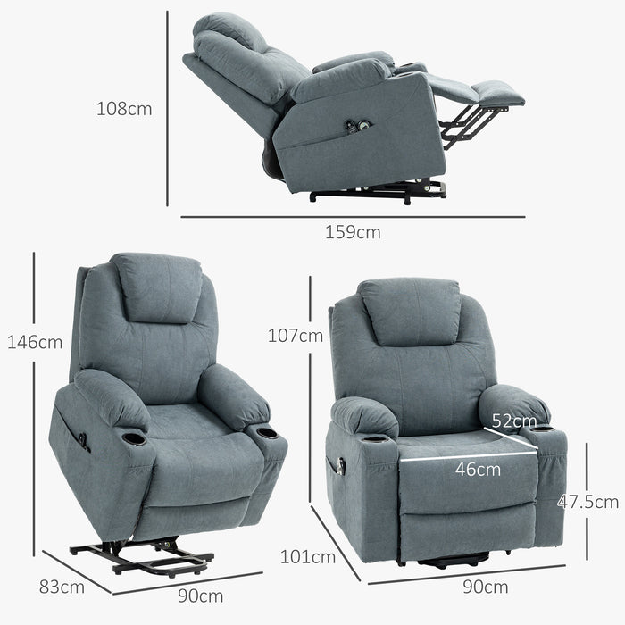 Quick Assemble Lift Chair with Vibration Massage and Heat - Recliner with Cup Holders in Charcoal Grey - Ideal for Elderly and Individuals with Limited Mobility