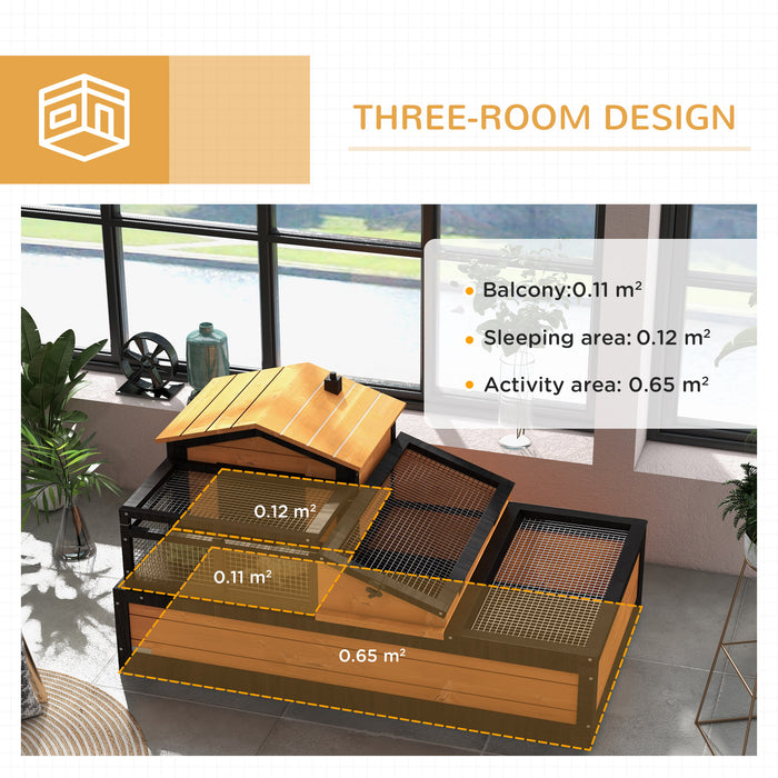 Tortoise Living Habitat - Wooden House with Balcony & Tray, Weather-Resistant Roof - Ideal for Indoor and Outdoor Use, Vibrant Yellow