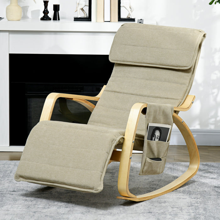 Rocking Lounge Chair with Adjustable Footrest - Recliner with Side Pocket and Pillow, Cream White - Ideal for Relaxation and Comfort in Home Lounging