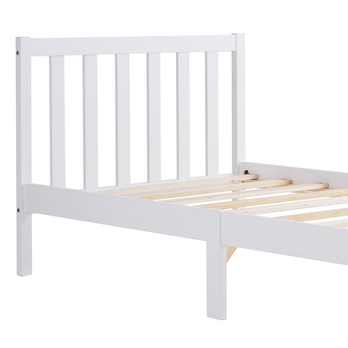 Wooden Single Bed Frame 3ft with Headboard - No Box Spring Needed, Easy to Assemble, White, 196x94x77 cm - Perfect for Kids and Guest Rooms