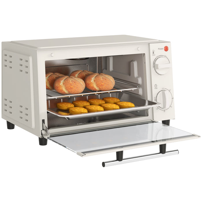 Mini Oven 9L Countertop Electric Grill - Compact Toaster Oven with Baking Tray, Wire Rack, Adjustable Temp, and Timer, 750W, Cream - Ideal for Small Kitchens and Quick Meals