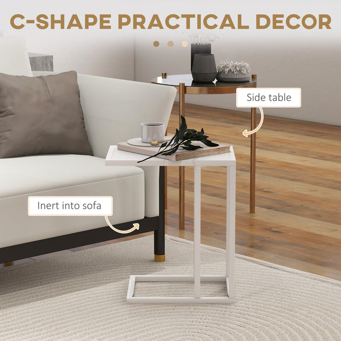 C Shape Bedside Table with Wood-Effect Top - Metal Frame Narrow End Table for Sofa and Living Room Snacking - Ideal for Small Spaces and Convenience