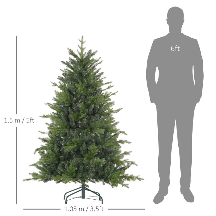 Artificial Christmas Tree 5ft with 1309 Branch Tips - Sturdy Metal Base, Lifelike Hinged Design for Holiday Decor - Perfect for Home or Office Xmas Ambiance