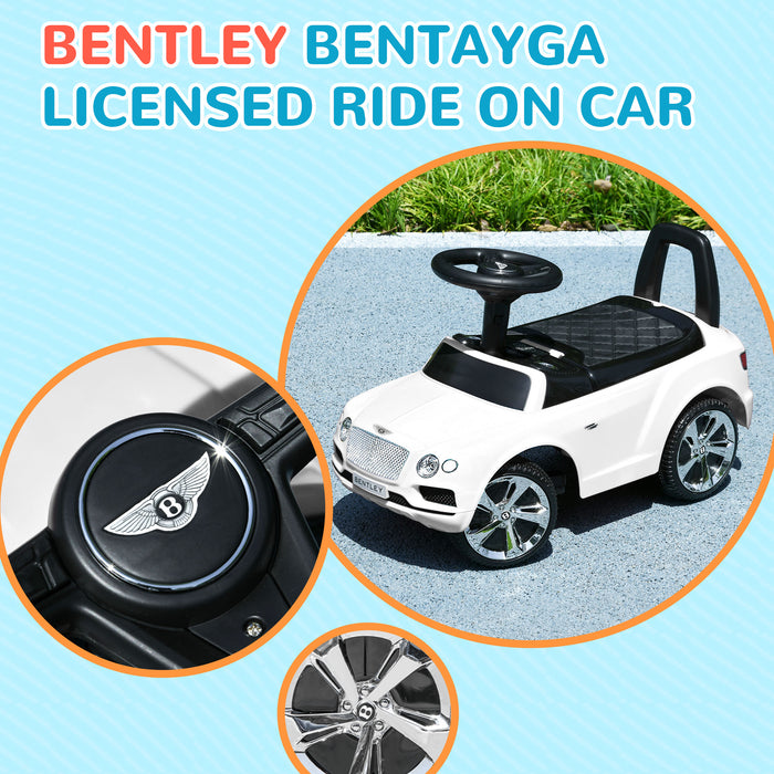 Bentley Bentayga Licensed Ride-On Toy - Foot-to-Floor Sliding Car with Under Seat Storage, Push Along Vehicle for Kids - Sleek White Design for Indoor and Outdoor Play