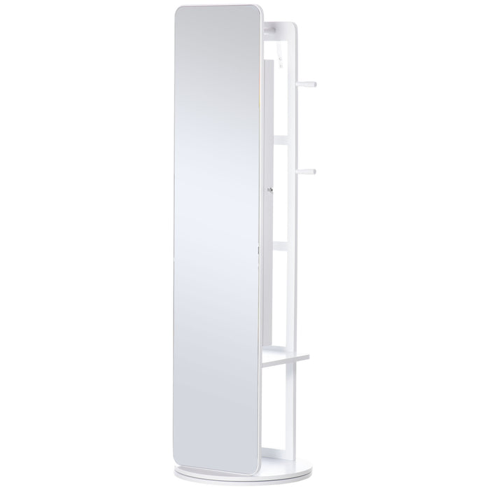 360° Rotating Full-Length Mirror with Jewelry Storage - Bedroom Floor Mirror with Hanging Bar and Coat Rack - Space-Saving Furniture for Living Room and Bedroom Use