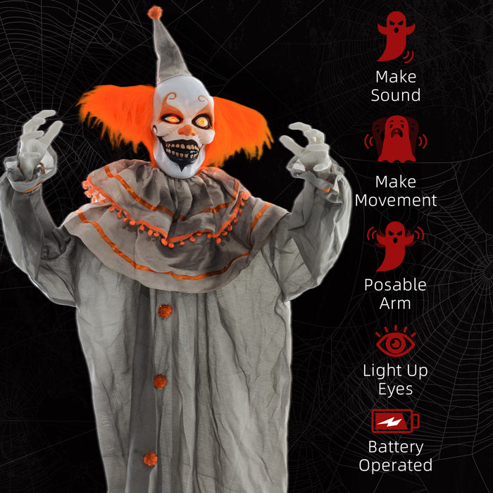 Classic Clown Animatronic Decoration - 72" Orange Halloween Figure with Sound Activation, Light-Up Eyes & Sound Effects - Spooky Prop for Haunted House and Outdoor Display