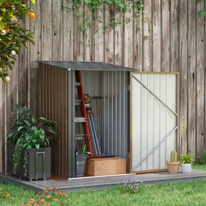 Metal Outdoor Storage Shed - 3.3ft x 3.4ft Lean-to Garden Unit with Lockable Door - Ideal Tool Storage for Patio, Lawn, Brown