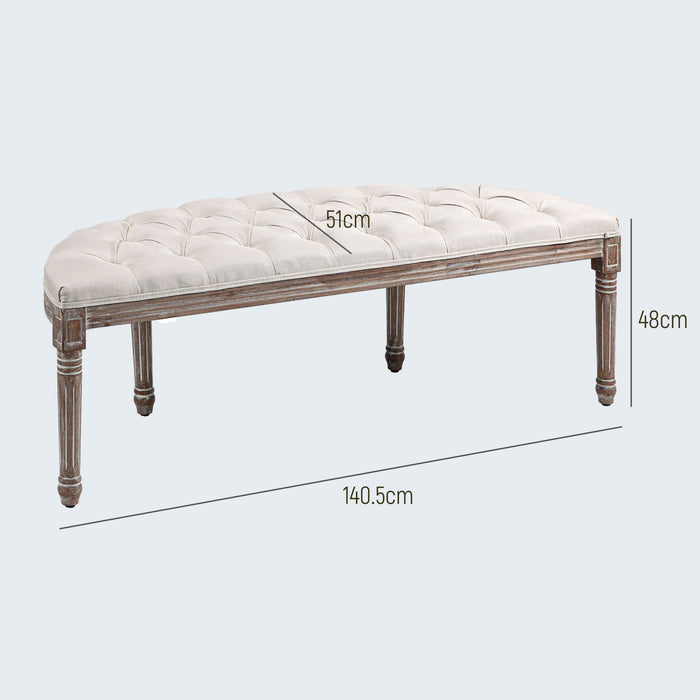 Padded Half Circle Bedroom Bench - Cream White, Elegant End of Bed Seating - Ideal for Master Suite & Guest Room Decor