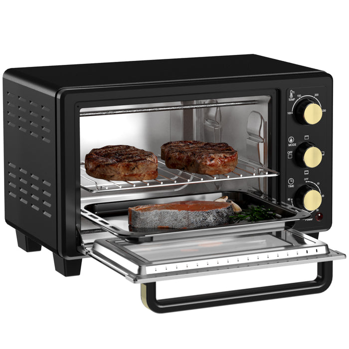 Countertop Electric Grill & Toaster Oven Combo - 16L Capacity with Adjustable Temperature, 60-Minute Timer & 1400W Power - Includes Crumb Tray, Baking Tray, Wire Rack & Tray Handle for Easy Baking