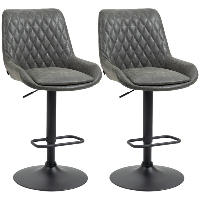 Adjustable Retro Bar Stools Set of 2 - Upholstered Swivel Kitchen Chairs with Back, Dark Grey - Elegant Seating for Home Bar or Kitchen Counter