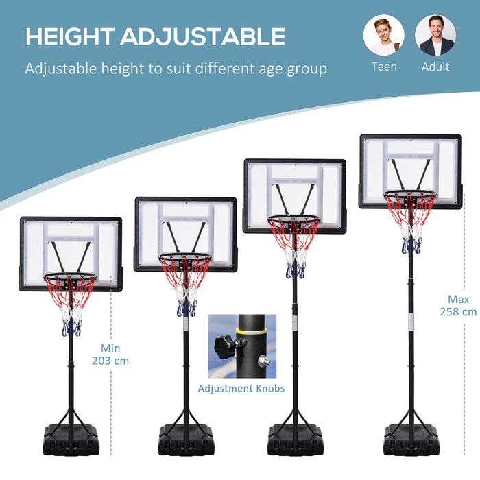 Portable Height-Adjustable Basketball Hoop System - Free Standing with Fillable Base and Wheels, 1.55-2.1m - Ideal for Teens, Juniors, and Adults