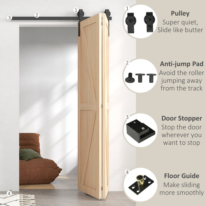 Bi-Folding Sliding Barn Door Hardware Kit - 4FT/122CM Heavy Duty Track System with J Shape Hangers for Dual Doors - Space-Saving & Stylish Access Solution for Home Interiors