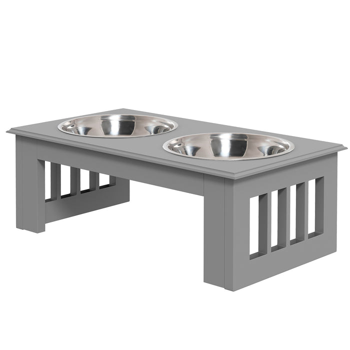 Elevated Stainless Steel Dog Bowls with Stand - 44x24x15cm Pet Feeder for Extra Small to Small Dogs - Ergonomic Raised Feeding Station in Grey