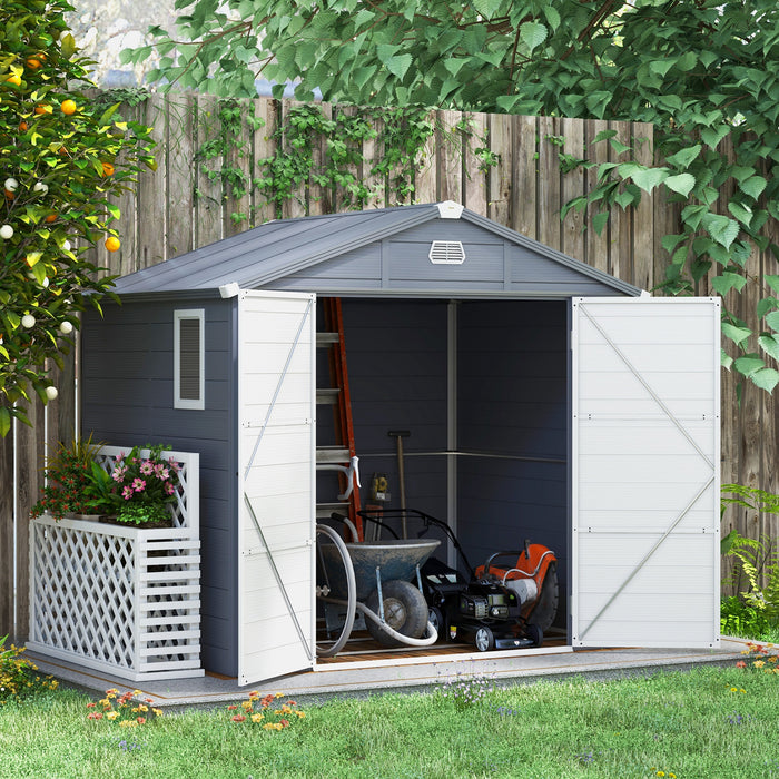 Polypropylene Outdoor Storage Tool House - 8x6ft Garden Shed with Foundation Kit, Ventilation, and Lockable Door - Ideal for Secure Equipment and Tool Storage