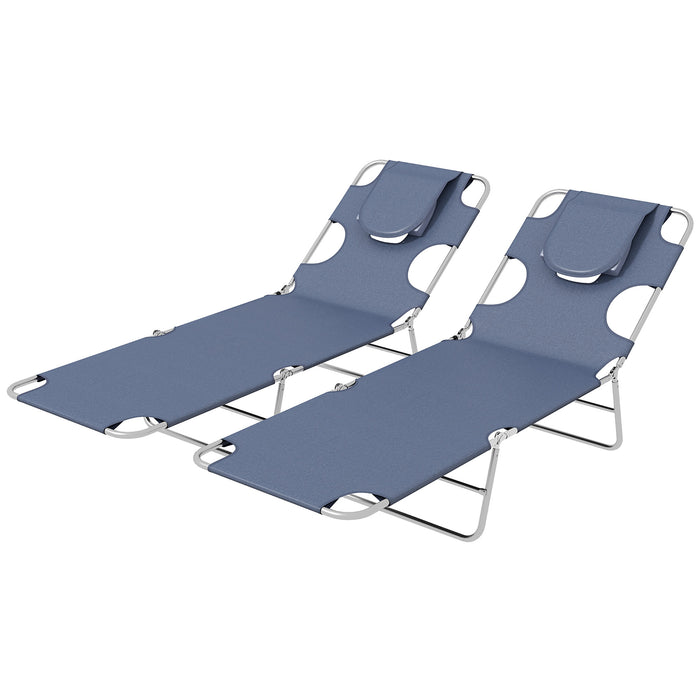 Foldable Sun Lounger Set with Reading Hole and Adjustable Backrest - Portable Reclining Chair with Side Pocket and Headrest, Grey - Ideal for Poolside Relaxation and Comfort Reading