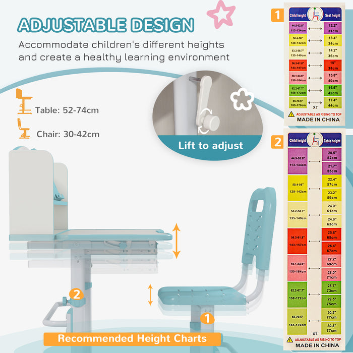 Adjustable Children's Desk and Chair Combo - Ergonomic Study Station with Storage, Drawer & Shelf - Perfect for Homework and Art Projects, Blue