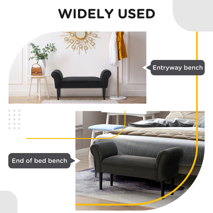 Chic Black Chaise Lounge Sofa with Arm Bench - Compact Fabric-Covered Window Seat with Wooden Legs - Perfect for Bedroom Accent or Cozy Reading Nook