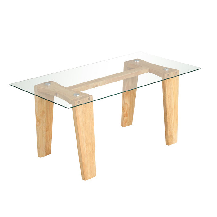 Natural Rubber Wood Rectangle Coffee Table - Transparent Tabletop Design - Ideal for Stylish Living Room Decor