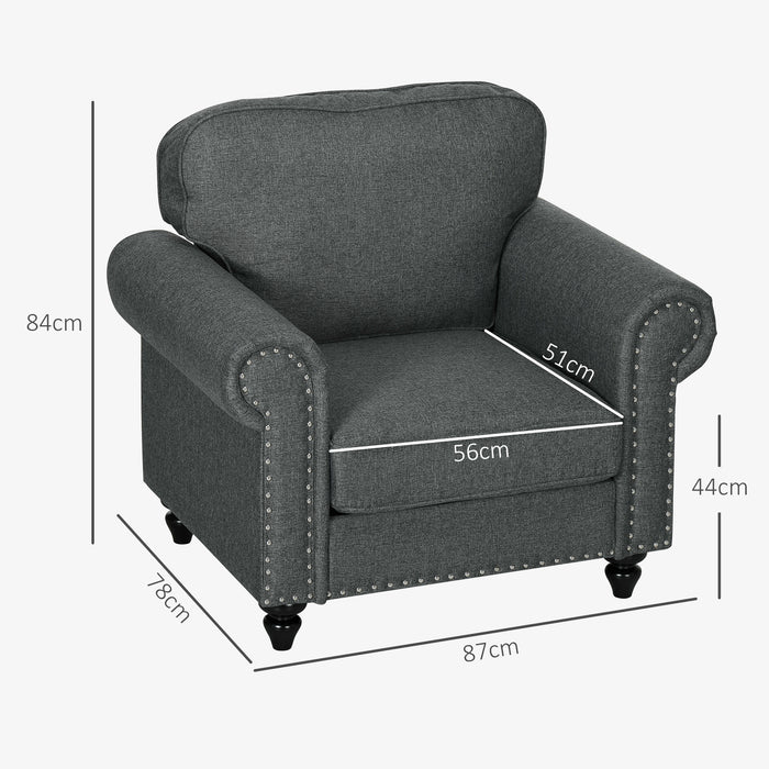 Mid-Century Style Comfort Armchair - Dark Grey with Durable Pocket Springs - Ideal for Modern Home and Office Spaces