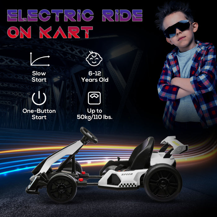 Electric Kids Go Kart 24V - Adjustable Seat, 6-12 Years Old, White - Fun Riding Toy for Children