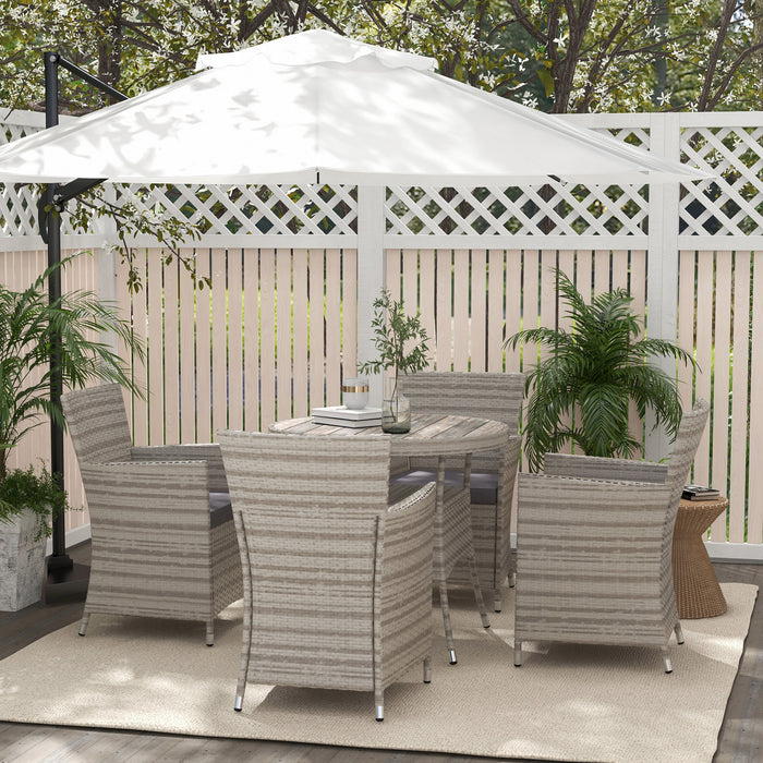 5-Piece Rattan Dining Set - Removable Cushions, Slatted Table Design, Grey Finish - Perfect for Patio, Lawn, or Balcony Dining