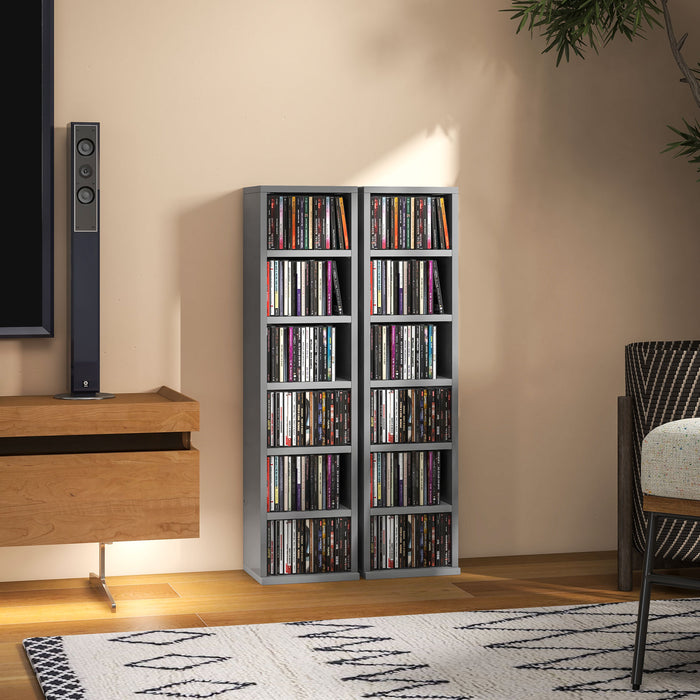 CD Storage Unit Pair with 102 Capacity - Sleek High Gloss Grey Finish - Ideal for Music Collectors and Organizational Enthusiasts