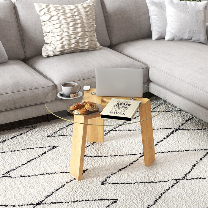 Natural Round Coffee Table - Featuring Rubber Wood Tripod Support Frame - Ideal for Enhancing Living Room Decor and Functionality