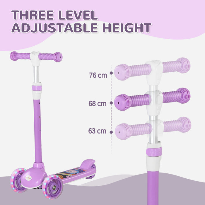 3-Wheel Scooter for Kids Aged 2-6 - Adjustable Height, LED Wheels & Soft TPE Handlebar in Purple - Ideal for Developing Balance & Coordination