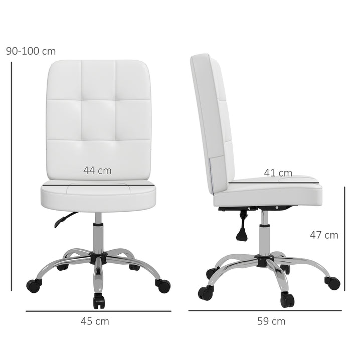 Armless Faux Leather Desk Chair - Adjustable Height Office Seating, White - Comfortable Chair for Home Office and Students