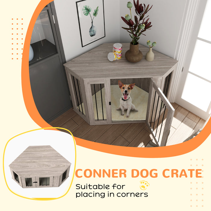 2 in 1 Dog Crate End Table with Comfort Cushion - Stylish 122x61x71cm Pet-Friendly Furniture in Walnut Brown - Ideal for Home Décor and Pet Comfort