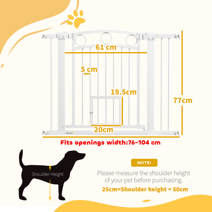 PawHut 77cm Tall Dog Gate with Cat Door, 7cm and 14cm Extensions, for Stairs & Doorways, 76-104cm Width