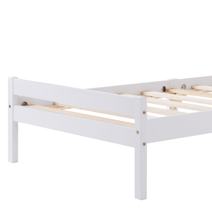 Wooden Single Bed Frame 3ft with Headboard - No Box Spring Needed, Easy to Assemble, White, 196x94x77 cm - Perfect for Kids and Guest Rooms