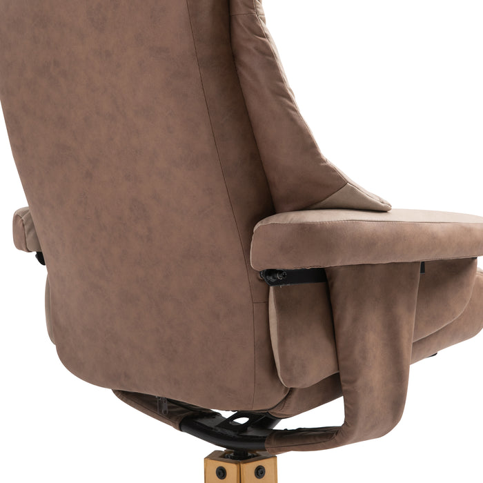 Micro Fibre Recliner - Swivel, Upholstered Reclining Armchair with Footstool in Brown - Comfort Seating for Home or Office