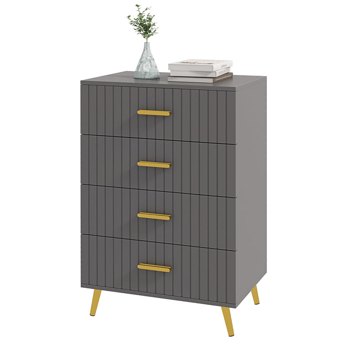 Modern 4-Drawer Bedroom Chest - Stylish Dark Grey Dresser with Aluminium Legs for Ample Storage - Sleek Organizer for Contemporary Home Decor