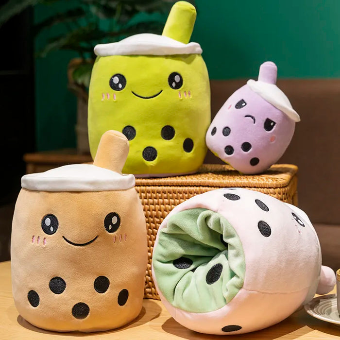 Kawaii Reversible Boba Plush Toys - Double-Sided Bubble Milk Tea Soft Doll, Two Face Design - Ideal Birthday and Christmas Gifts for Kids