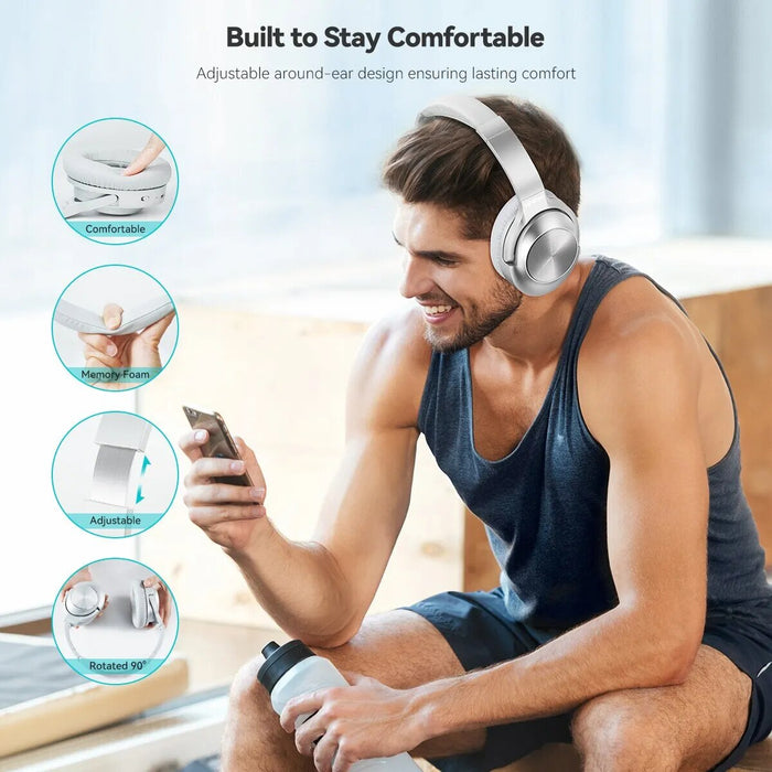 Siindoo JH-ANC805 - Wireless Bluetooth Headset with Active Noise Cancelling and Deep Bass, Over Ear Design and Mic - Ideal for Travel, Work, and TV Viewing