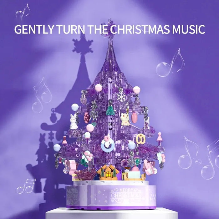 729PCS Purple Crystal Christmas Tree Music Box - Building Blocks Kits with LED Light, Innovative Home Decor - Ideal Holiday Gift for Kids and Creative Individuals