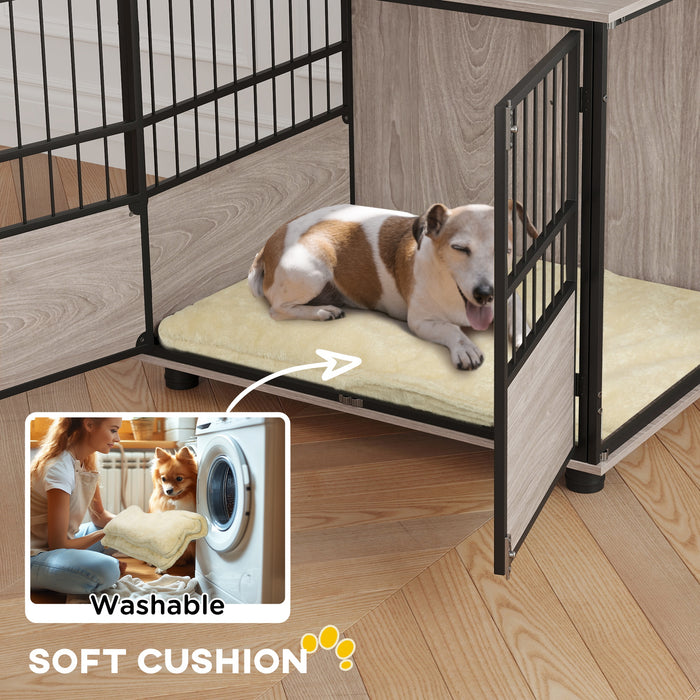 Large Indoor Dog Crate End Table with Stylish Furniture Design - 80cm, 3 Access Doors, Soft Washable Cushion - Perfect for Large Sized Dogs & Home Decor Integration